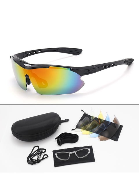 Polarized Sports Sunglasses UV400 with 5 Interchangeable Lenses for Men & Women – Baseball, Driving, Fishing, Golf, Running, Cycling Glasses (Black)